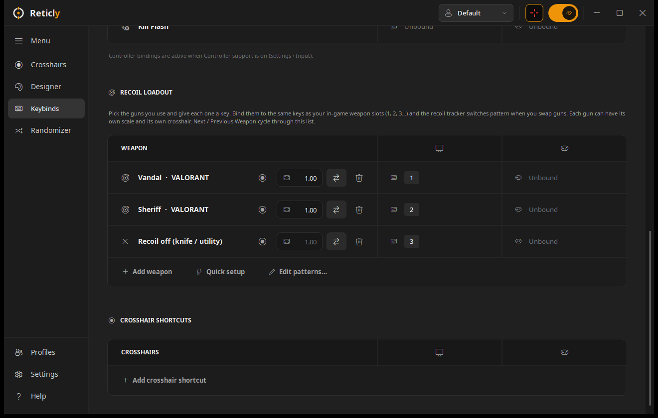 Reticly Recoil loadout screen